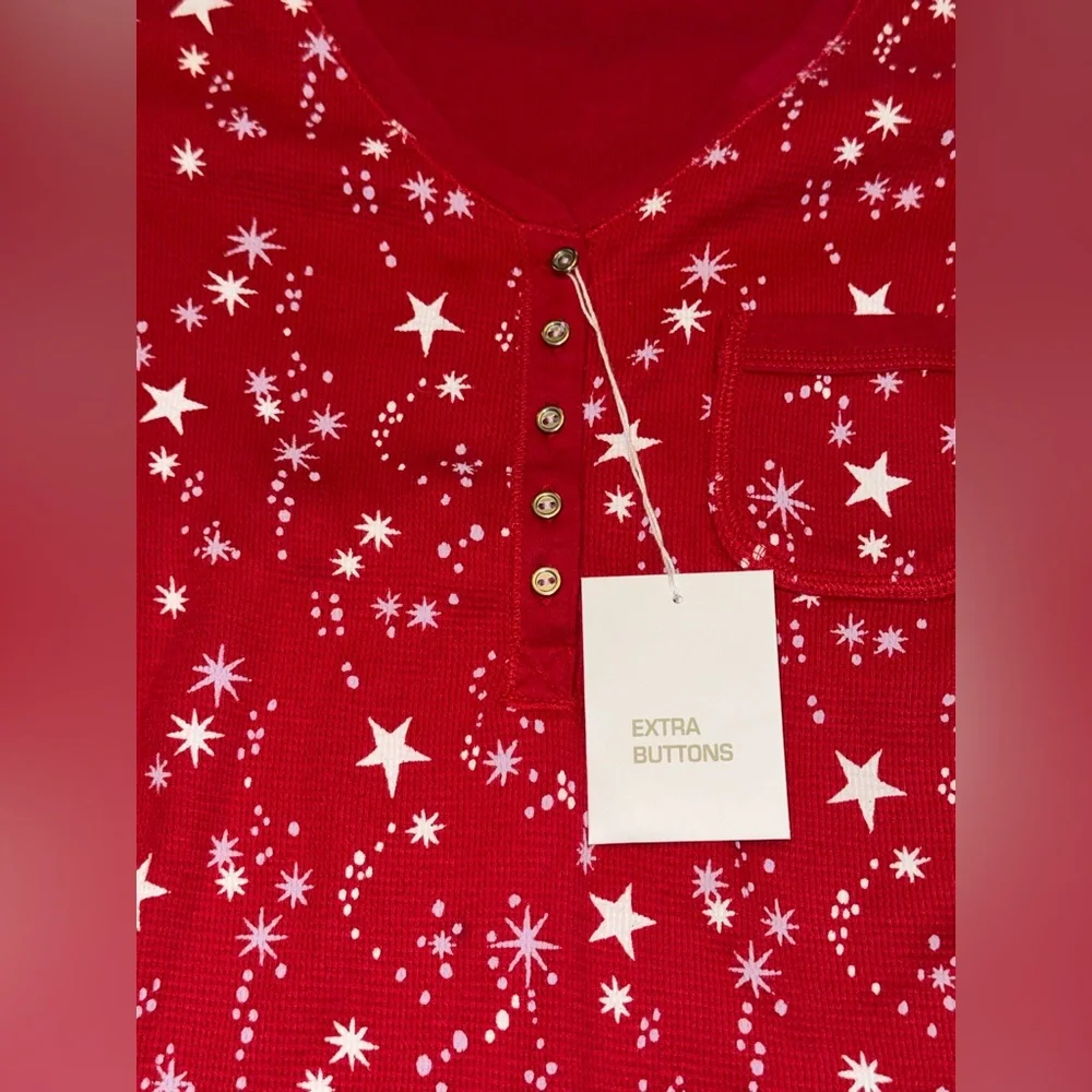 VICTORIA’S SECRET VINTAGE Y2K THERMAL PJ PAJAMA SET HENLEY RED STARS RARE NWT M - Picture 3 of 11